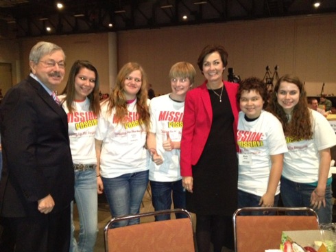 Marshalltown High School students Trey Quick, Mikela Jones, Kailey Miller, Isabella Pedersen, and River Bown attended the Governor's Summit on Bullying Monday in Des Moines. The students are pictured above with Gov. Terry Branstad and Lt. Gov. Kim Reynolds. 