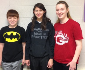 Miller Middle School state qualifiers (L to R)  David Wahl, Victoria Johnson, Jacqueline Wahl.